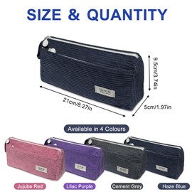 TAIHOBO Retro Pencil Case with Compartments, Corduroy Pencil Cases Boys with Handle, Soft School Aesthetic Pencil Case for Women, Washable Pen Case for Students and Office Workers (Haze Blue)