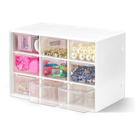 Fyihoxi Storage Box with 9 Drawers, 18 x 11.7 x 9.7 cm Drawer Box, White, Small, Mini Drawer Organiser, Drawer Cosmetic Storage Box for Cosmetics, Jewellery, Stationery