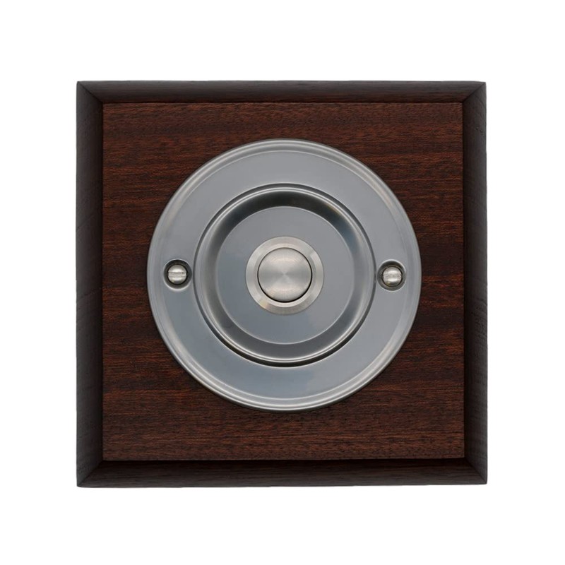Modern Living Square Wireless Doorbell in Mahogany and Brushed Nickel