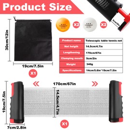 Weploda Table Tennis Net, Extendable Portable Table Tennis Net, Adjustable Retractable Net Ping Pong Replacement Net, Adjustable Length Table Tennis Net, Scalable Up to 1.5 m, for Indoor/Outdoor Use