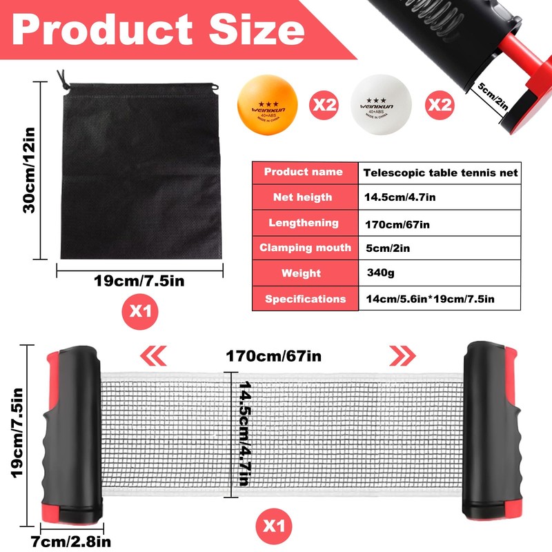 Weploda Table Tennis Net, Extendable Portable Table Tennis Net, Adjustable