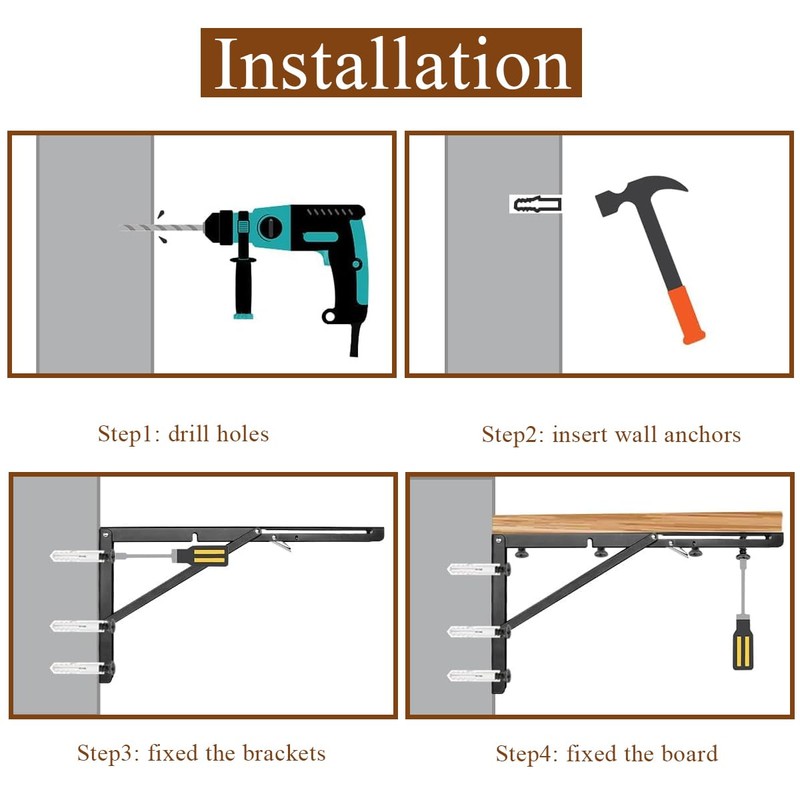 16 Inch Folding Brackets, 6 Packs Fold Down Shelf Brackets