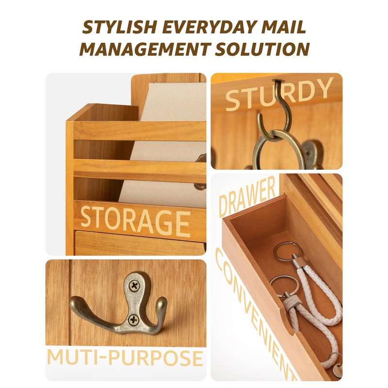 Rebee Vision Modern Farmhouse Mail Organizer with Drawer Organizer -