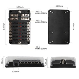 12 Way Fuse Block Waterproof Marine Fuse Holders with Positive & Negative Bus for 12-24V Automotive Boat Truck RV Fuses Included