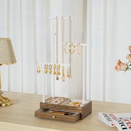 Love-KANKEI Necklace Holder Jewelry Tree Stand with Large Storage for Necklaces Bracelets Earring Rings Drawber Jewelry Organizer Jewelry Display Gift Carbonized Black and White