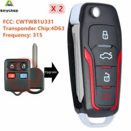 Ford 2*For 2009 2010 2011 2012-2014 Ford Mustang Keyless Entry Remote Fob Flip Key