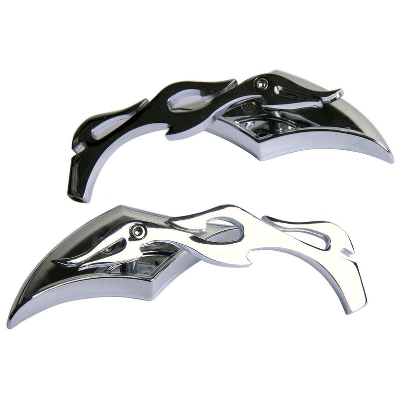 MotorToGo Chrome CNC Diamond Flame Motorcycle Small Rear View Mirrors