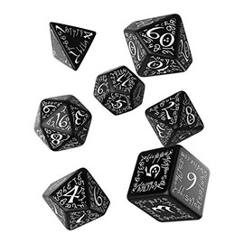 Q Workshop Elvish Black & White Rpg Ornamented Dice Set 7 Polyhedral Pieces