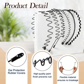 LERNOU Metal Headbands Men Hair Bands, Unisex Black Wavy, Spring And Summer Outdoor Sports Headband, Fashion Simple Elastic Non Slip Hair Accessories (3 pcs)