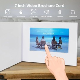 7 Video Greeting Cards, Customized Electronic Video Brochure with Screen Speaker, Touch Control, 4GB Memory, Rechargeable Battery, Digital Card Gifts for Birthday Advertise
