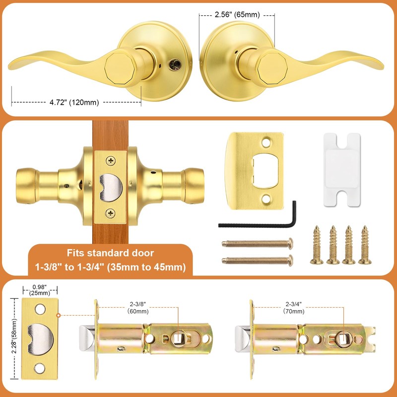 Probrico Interior Door Handle Passage Door Handle Lever Gold Door