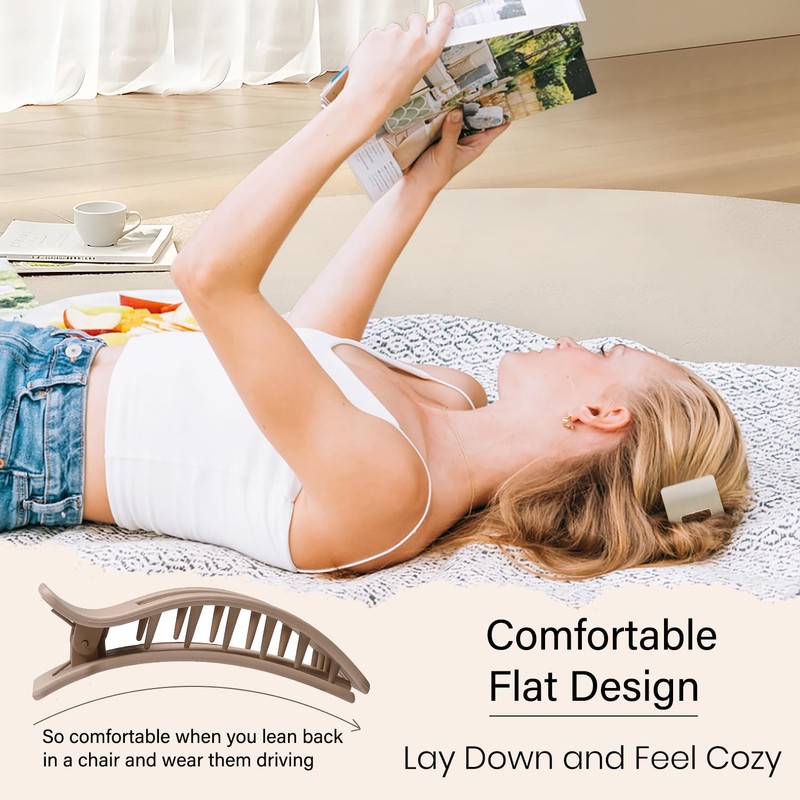 Lahnie 4 PCS Flat Hair Clips, Large Flat Claw Clips