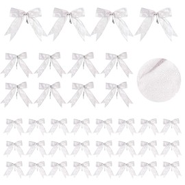 Waydress 36 Pieces Bow Decor, Christmas Tree Bow Ornament, Glitter Ribbon Bowknot for Wreath Garland, Party Crafts Home Decoration, 3 Sizes 4.3 x 4.7 Inch, 5.1 x 5.5 Inch, 6.3 x 6.7 Inch (White)