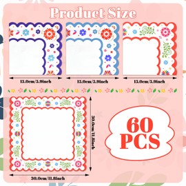 60 Pcs Cinco de Mayo Scalloped Paper Napkins – 13 x 13 Inch Colorful Floral Fiesta Disposable Napkins for Mexican Party, Taco Night, Cinco de Mayo Celebration, and Table Decorations