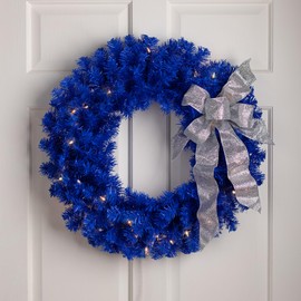 Northlight Pre-Lit Artificial Pine Christmas Wreath - 24" - Royal Blue - Clear Lights