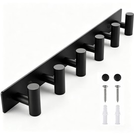 Matte Black Coat Rack Wall Mount - 6 Hooks, Heavy Duty Stainless Steel Wall Hooks for Towels, Coats, Robes, Bags, Hats, Keys, Wall Coat Hanger for Bathroom, Entryway, Kitchen, Hotel, Bedroom, Office