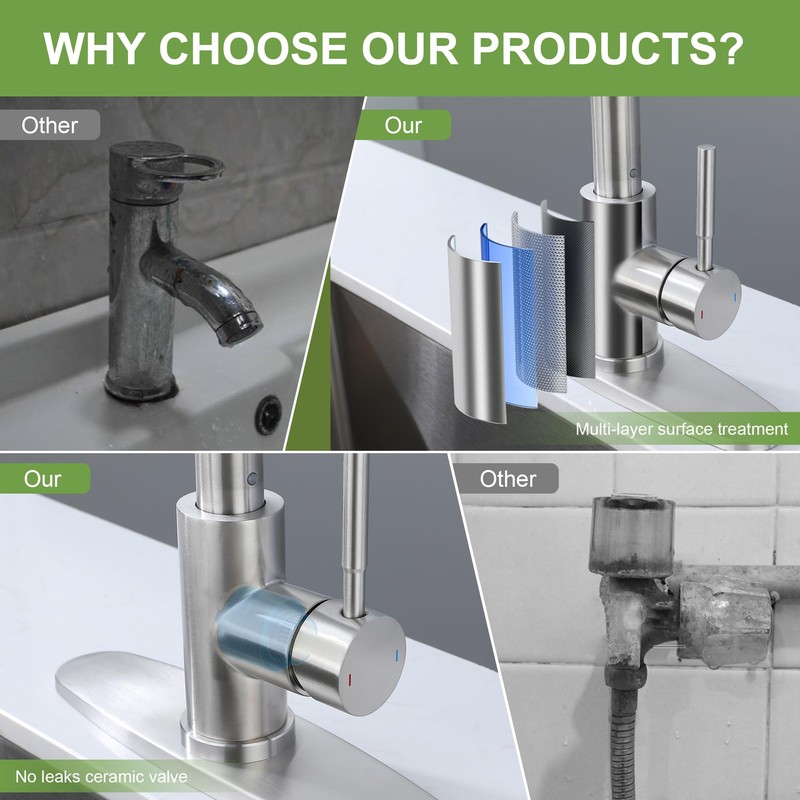 Brushed Nickel Pull Out Kitchen Faucet, Single Handle High Arc