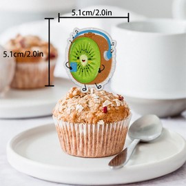 18pcs Green Glitter Cute Kiwi Fruit Dessert Cupcake Topper Pick for Funny Fruit Theme Decor Supplies Baby Shower Men Women Boys Girls Happy Birthday Party Decorations