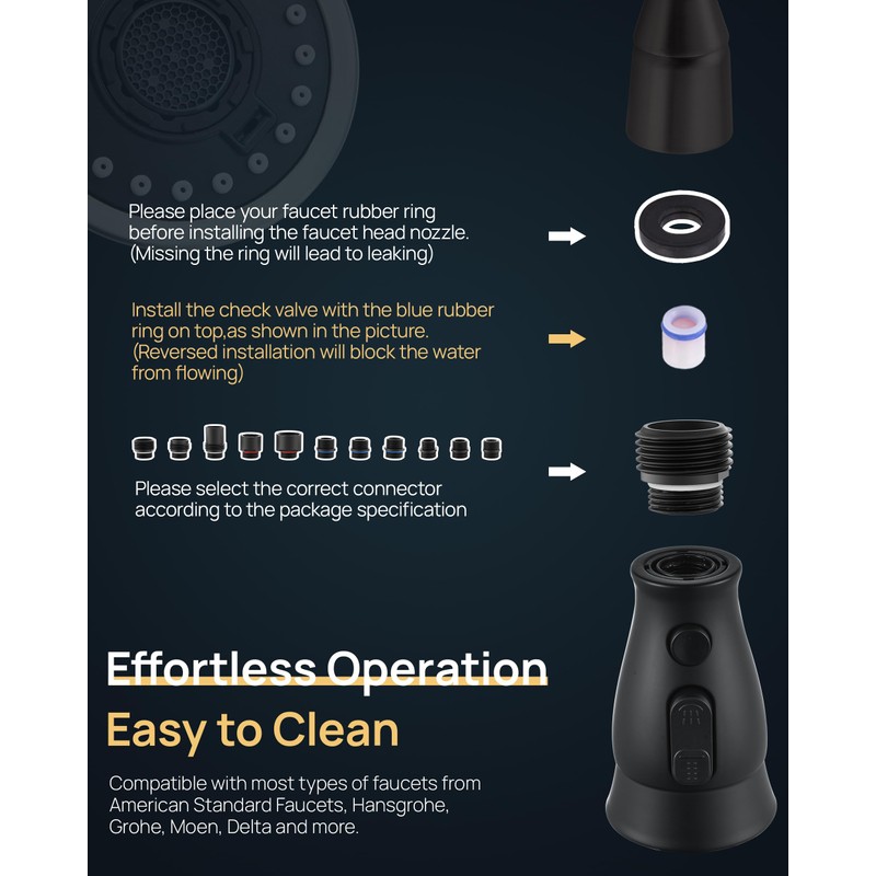 Pull Down Spray Head Replacement for Kitchen Faucet, 3 Modes