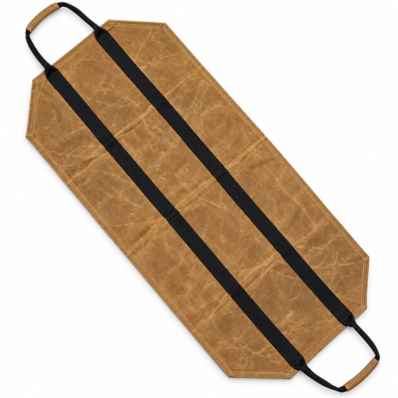 Waxed Canvas Firewood Carrier Bag with Reinforced Handles, Water-Resistant Log