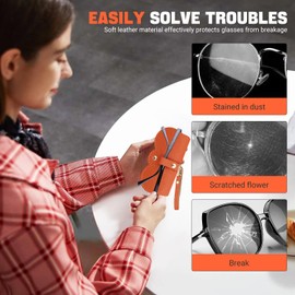 Winuoyang Sunglasses Case,3Pcs Soft Leather Sunglasses Bag Portable Glasses Case Sunglasses Pouch Eyeglass Bags with Lanyard Sunglasses Storage Holder for Women Men (Black+Beige+Orange)