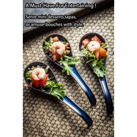 LYEOBOH Soup Spoons set of 6, Chinese Deep Soup Spoon - 6.5 inch Ceramic Korean Tablespoons for Ramen, Rice, Noodle, Asian Spoons with Deep Hook Design, Vintage Blue