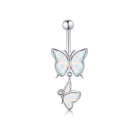VENACOLY Butterfly Belly Button Bars Sterling Silver Opal Dangle Navel Piercing Mother's Day Jewellery for Women Mum