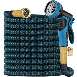 Expandable Garden Hose 50 ft Water Hose with 10 Function Spray Nozzle, Lightweight Flexible Hose with 3/4 Inch Solid Fittings and 3-Layer Latex Core, 50ft Retractable Stretch Hose (Black & Blue)