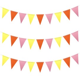 Daihellenstone 30 Feet Pink Orange Yellow Paper Triangle Pennant Banner Fall Party Decorations Autumn Thanksgiving Harvest Flag Bunting Garland