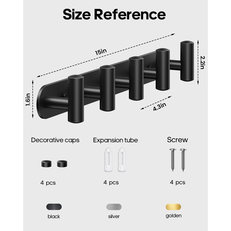 Optish Coat Rack Wall Mount, Black Bathroom Towel Rack with