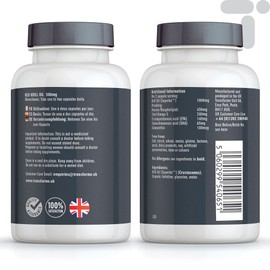 Transforme Superba Red Krill Oil Capsules 1000mg Serving, 180 x 500mg Easy Swallow Softgels, High Omega 3 EPA DHA & Astaxanthin, Sustainably Antarctic Sourced, Money Back Guarantee,