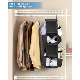 SLEEPING LAMB Short Hanging Shoe Organizer for Closet Storage with Mesh Side Pockets Holds 8 Pairs, Hanging Shoe Rack Hanger RV, Camper, Black