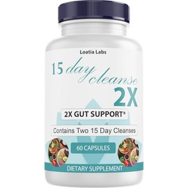 15 Day Cleanse 2X - Double Gut & Colon Support - Advanced Gut Cleanse Detox for Women & Men with Alfalfa, Cascara Sagrada, Probiotics & Psyllium Husk - Non-GMO - Made in USA - 60 Capsules (1 Bottle)