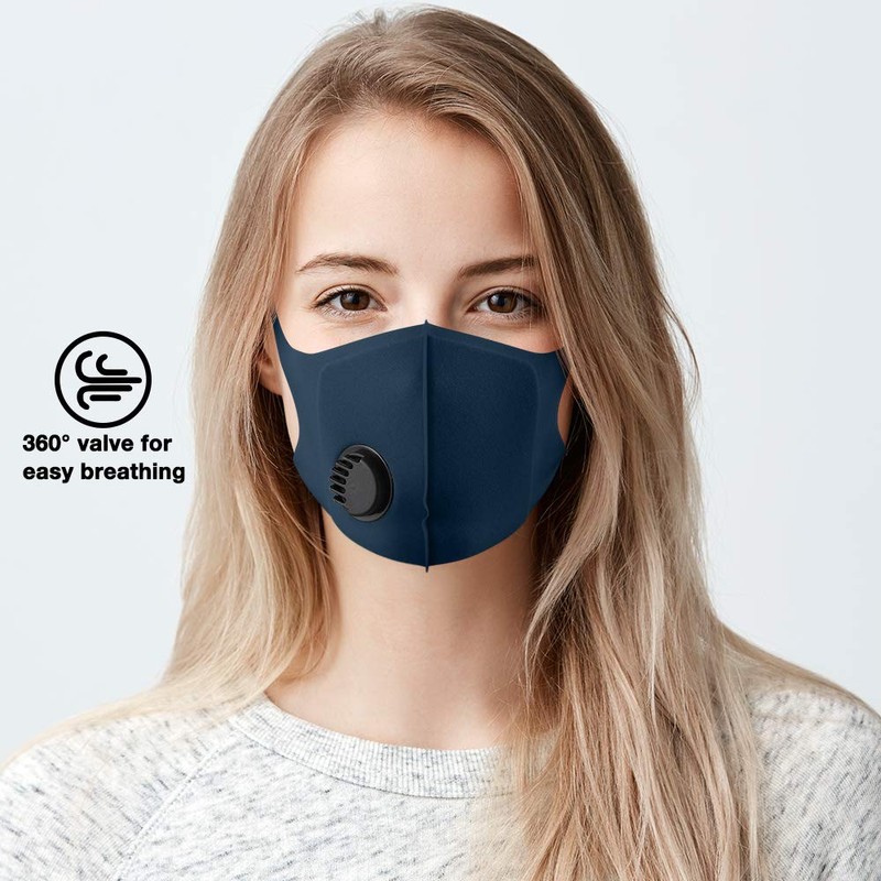 NUÜR 2pcs Fabric Reusable Face Mask, with Air Valve and