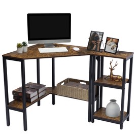 LAVIEVERT Corner Desk, Triangle Computer Desk with Storage Shelves, Laptop PC Table Writing Study Table Workstation for Home & Office - Rustic Brown