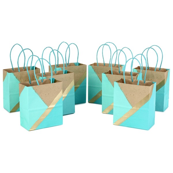 Hallmark 6" Small Paper Gift Bags (Pack of 8 - Kraft, Turquoise & Mint) for Birthdays, Weddings, Mother's Day, Easter, Baby Showers, Bridal Showers, Care Packages, May Day