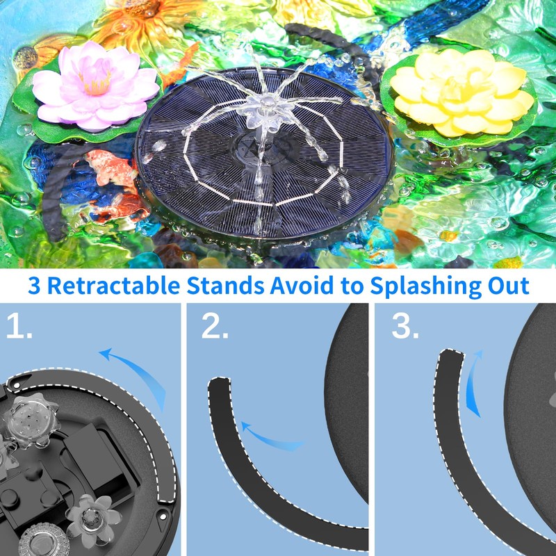 AISITIN 3.5W Solar Water Fountain with Storage, 6.3" Solar Powered