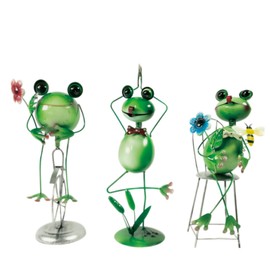 Metal Frog Statues Set 3, Yoga Bike Chair Frog Garden Decor & Statue