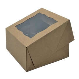 5x5x2.5-inch Natural Brown Pop Up Style Bakery Boxes with Window Durable Packaging for Displaying and Transporting Your Cakes, Party Favors, Pies, Cookies, and More - By Lime38