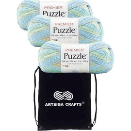 Premier Yarns Puzzle Pool 1050-51 (3-Skeins - Same Dye Lot) Chunky Bulky #5 100% Acrylic Yarn for Crocheting and Knitting with Project Bag