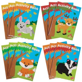 Baker Ross FX157 Forest Animals Mini Activity Books, Pack of 12, Puzzles and Painting by Numbers for Children from 3 Years, Medium