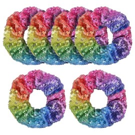 GSHLLO 6 Pcs Shiny Sequin Hair Scrunchies Elastic Sparkly Hair Bands Glitter Fashion Hair Ties Ropes Girls Metallic Hair Elastics Holiday Bling Ponytail Holders for Christmas Festival Colorful