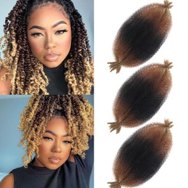 14 Inch Marley Twist Braiding Hair 3 Packs Pre Separated Springy Afro Twist Hair Pre Fluffed Kinky Twist Hair for Braids Marley Crochet Hair Extensions (T1B/30/27)