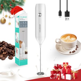 HAUSHOF Powerful Rechargeable Milk Frother Wand, Handheld Electric Foam Maker, Drink Mixer with Detachable Stainless Steel Whisk for Coffee Latte, Cappuccino, Matcha, No Stand, White