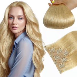 LieblichWelle Human Hair Extensions Clip in Hair Extensions Real Human Hair Blonde 16 inch, 7pcs, 70g/Pack, Salon-Grade Quality, Easy Comfort Wear for Women (Blonde, 16 inch)