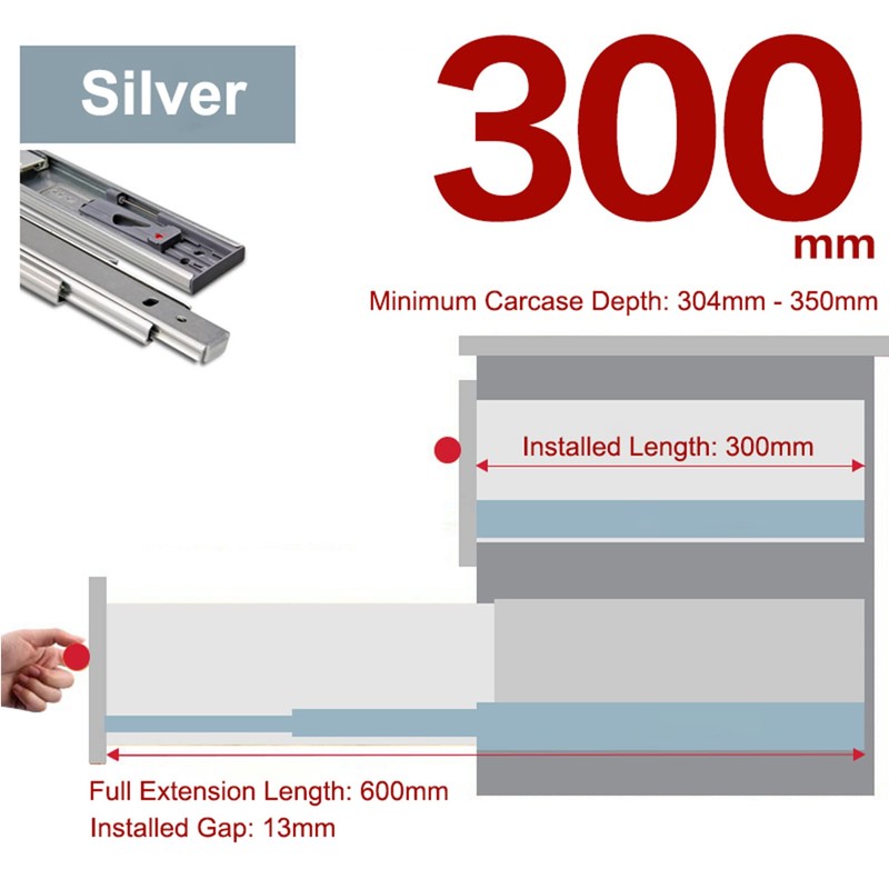 Hafele Stainless Steel Side Mount Drawer Runners, 35kg Load Capacity,