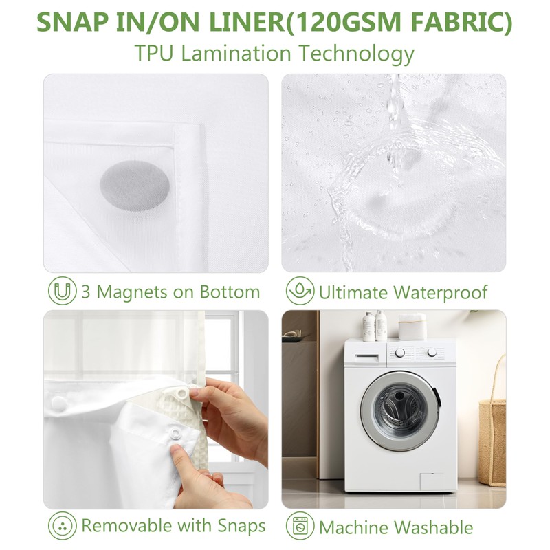PILOTSHARK No Hook Waffle Weave Shower Curtain Set with Snap-in
