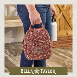 Bella Taylor Quilted Cotton Lunch Tote for Women | Foodsafe with Easy Clean PEVA Liner | Burgundy Floral