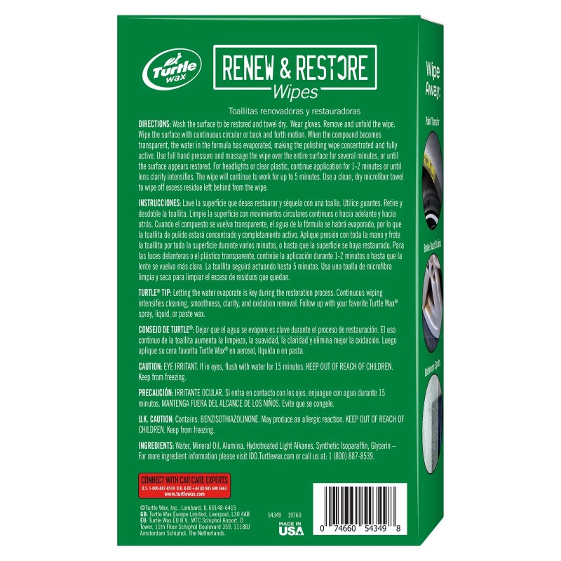 Turtle Wax 54349 Renew and Restore Wipes, Car Paint Scratch