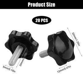 Pack of 20 Star Grip Screws M6, Star Screw Knurled Screw M6, Star Head Screw M6 x 20, Carbon Steel Screws with Handle, Star Nut M6 Star Handle Screws for Machine, Industry, Equipment